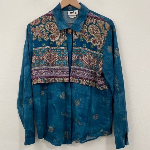 Miz California Women's M Vintage Blue Button Front Collared Western Style Shirt - Picture 3 of 6